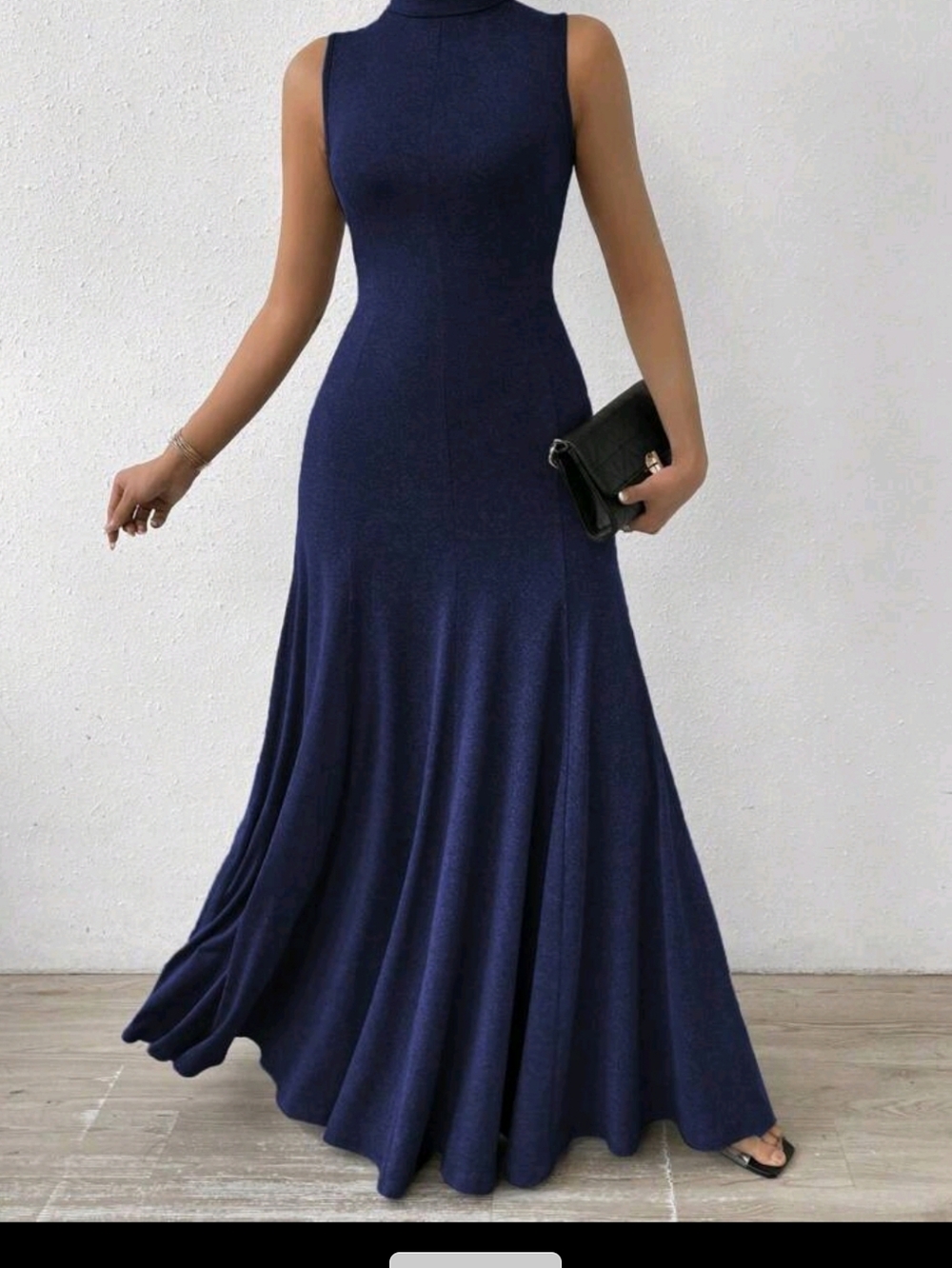Sleeveless Turtleneck Maxi Dress in Deep Navy